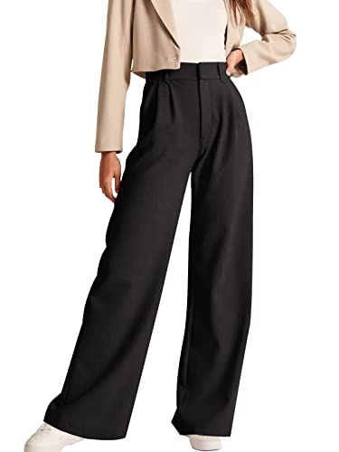 NIMIN High Waisted Work Pants for Women Straight Leg Office Dress Pants Business Casual Pants Trousers with Pockets Black Medium