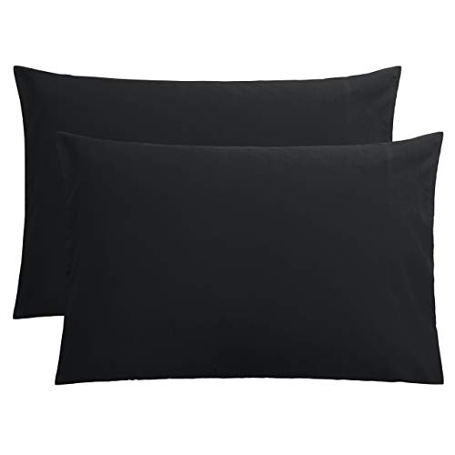FLXXIE 2 Pack Microfiber Queen Pillow Cases, 1800 Super Soft Pillowcases with Envelope Closure, Wrinkle, Fade and Stain Resistant Pillow Covers, 20x30, Black
