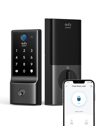 eufy Security Smart Lock C220, Fingerprint Keyless Entry Door Lock, Built-in Wi-Fi, App Remote Control, Front Door Smart Lock Deadbolt, 8Months Battery, Reliable Power, IP53 Waterproof, BHMA Grade 3