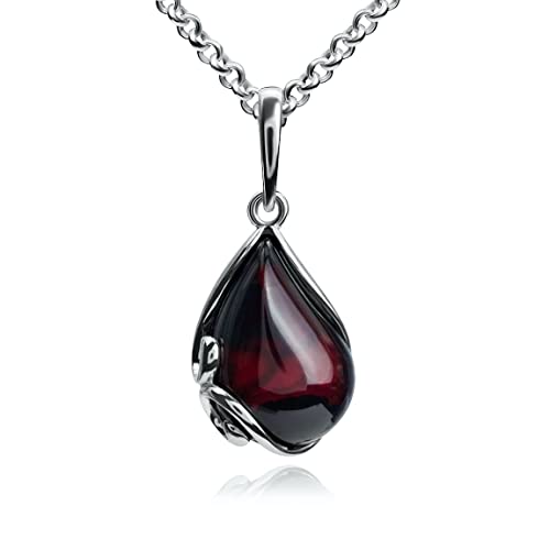 Ian and Valeri Co. Black Cherry Amber Sterling Silver Pendant Necklace 18 Inches