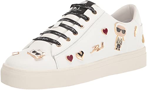 Karl Lagerfeld Paris Cate Shoes – Sneakers for Women with Iconic KLP Pins, Bright White, 9.5