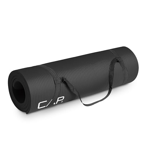 CAP Barbell High Density Exercise Mat with strap, 68'x24' 12mm - Black