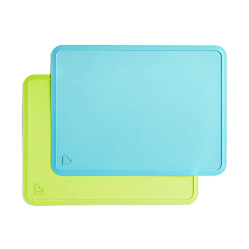 Munchkin Spotless Silicone Placemats for Kids, 2 Pack, Blue/Green