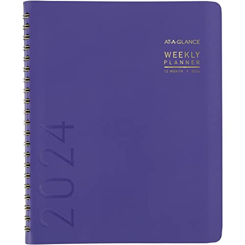 AT-A-GLANCE 2024 Weekly & Monthly Planner, Half-Hourly Appointment Book, 8-1/4' x 11', Large, Monthly Tabs, Pocket, Contemporary, Purple (70940X1424)