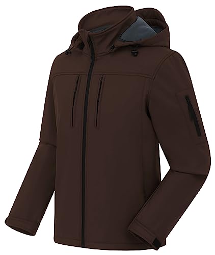 CREATMO US Men's Winter Hiking Jackets Hooded Tactical Running Sports Jacket Water Resistant Soft Shell Coats Brown M
