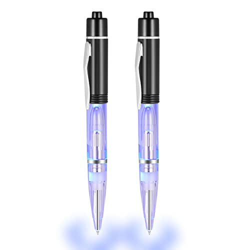 GS GLOWSEEN LED Pen With Light (2cts/Pack), Light Up Pens for Night Writing, Lighted Tip Pen Flashlight, 0.7mm Fine Point Black Ballpoint Pens -Blue Light