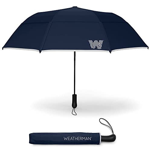 Weatherman Umbrella - Collapsible Umbrella - Windproof Umbrella Resists Up to 55 MPH Winds (Navy Blue)
