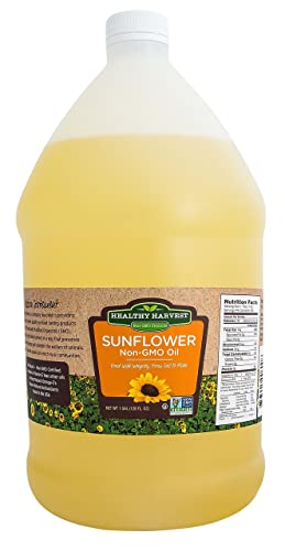 Healthy Harvest Non-GMO Sunflower Oil - Healthy Cooking Oil for Cooking, Baking, Frying & More - Naturally Processed to Retain Natural Antioxidants (One Gallon)