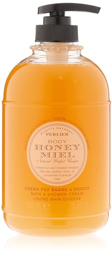 Perlier Sweet Honey Miel Shower & Bath Cream - Nourishing & Soothing Luxury Bath Cream Made With 100% Organic Italian Honey For Deep Moisturization And Hydration (16.9 Fluid Oz.)