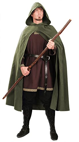 JPXH Green Renaissance Hooded Cape Witch Cloak with Hood Medieval Hobbit Halloween Costume