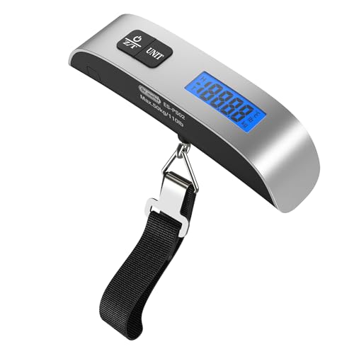 Backlight LCD Display Luggage Scale Dr.meter PS02 110lb/50kg Electronic Balance Digital Postal Travel Accessories Luggage Hanging Scale with Rubber Paint Handle,Temperature Sensor, Silver