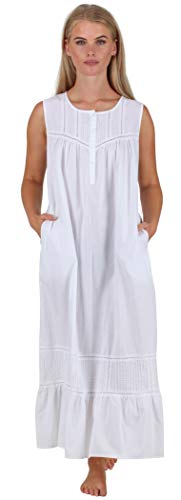 The 1 for U Cotton Nightgowns - Sleeveless Nightgowns for Women, Naomi, LG White