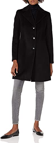 Calvin Klein Women's Classic Cashmere Wool Blend Coat, BLACK, 6