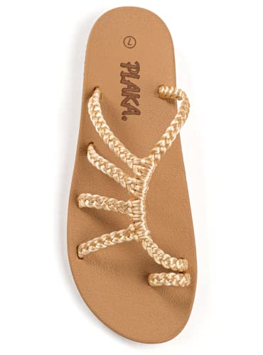 Plaka Relief Flip Flops for Women with Arch Support | Comfy Sandals for Women | Perfect for the Beach, Long Walks or Poolside | Reduces Heel & Back Pain | Gold | Size 9