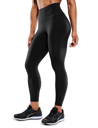 CRZ YOGA Women's Hugged Feeling Compression Leggings 25 Inches - Thick High Waisted Tummy Control Workout Leggings Black Medium