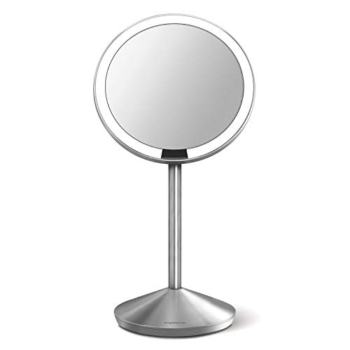 simplehuman 5' Round Rechargeable Mini Travel Sensor Makeup Mirror, 10x Magnification, Brushed Stainless Steel