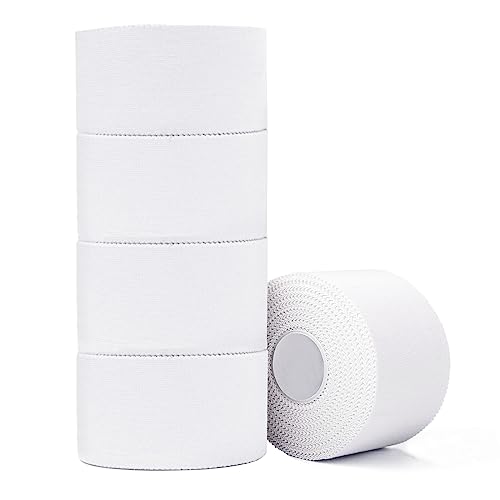 ADMITRY Athletic Tape,White Sports Tape (5 Pack),Very Strong No Sticky Residue Wrist Ankle Tape for Gymnastics Boxing Lacrosse Climbing Hockey Bat Injuries Medical (1.5 Inch X 50 Yards)