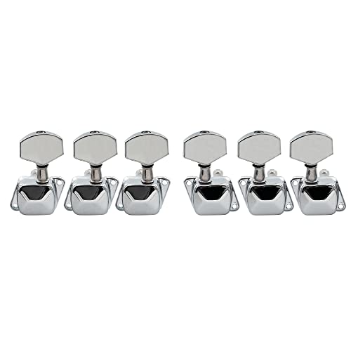 Musiclily 3+3 Guitar Semi-closed Tuners 3R3L String Tuning Pegs Keys Machine Heads Set for Epiphone Les Paul Style Electric Guitar or Acoustic Guitar Replacement, Chrome