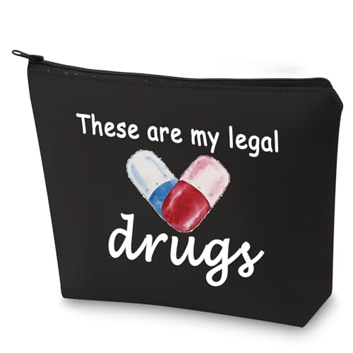G2TUP Funny Medicine Bags for Women These are My Legal Drugs Cosmetic Bag Travel Pill Bags for Patient Friend (These Are My Legal Drugs Black)