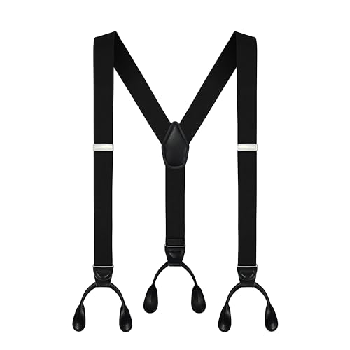 Moulen Men's Y-Back 1.4 Inches Wide Button End Elastic Adjustable Suspenders, Black
