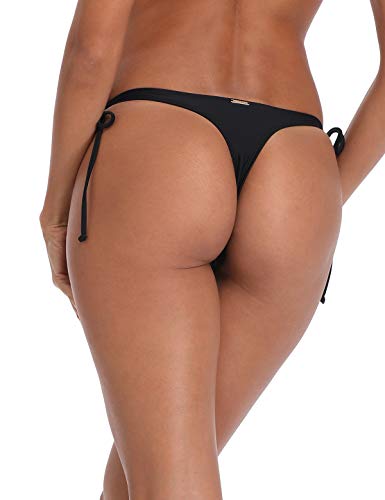RELLECIGA Women's Black Tie Side Thong Bikini Bottom Size XL
