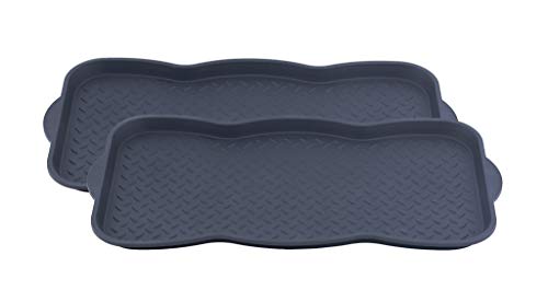 Superio Multi-Purpose Boot & Shoe Tray, Black, 29.75 x 15 Round Scalloped, Protects Floors from Water and Dirt, Waterproof for All Weather Indoor or Outdoor Use (2)