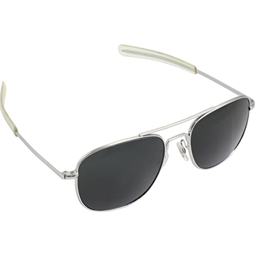 CAMPCO HUMVEE Pilot Sunglasses - Polarized Aviator Sunglasses Bayonette, 52mm, Matte Silver Frame, Gray Polarized Lens