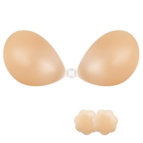 VICETONE Adhesive Bra Strapless Sticky Invisible Push up Reusable Silicone Bra The Best Off Backless Viscous Bra for Women (Nude, A)