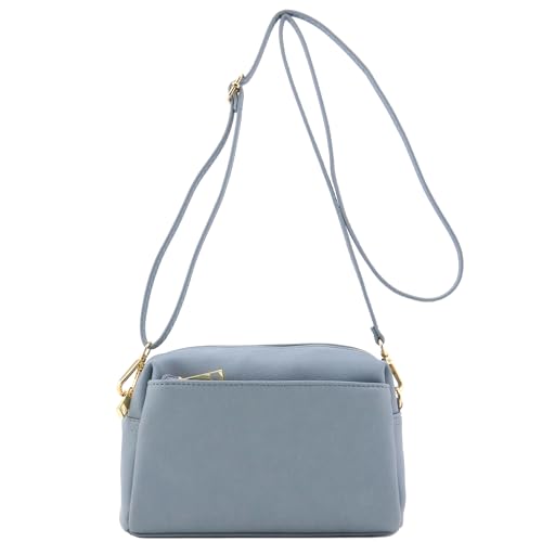 FashionPuzzle Triple Zip Small Crossbody Bag (Blue Grey)