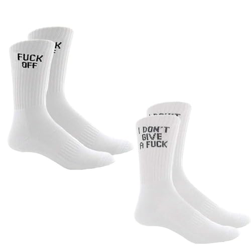 Comidox 2 Pairs Fashion Men Women Casual Sport Socks White Socks with Words FUCK OFF&I DON'T GIVE A FUCK,Funny Fuck Off Mens Socks