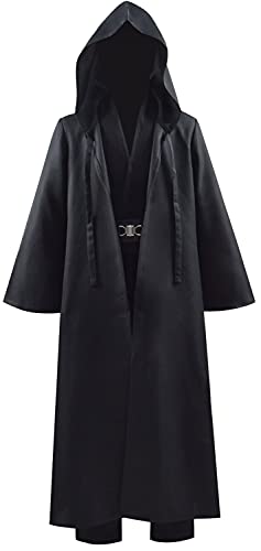 Kids Tunic Costume Knight Hooded Robe Tunic Uniform Outfit Full Set Cloak Suits Halloween Cosplay Costume (X-Large, Black Full Set)