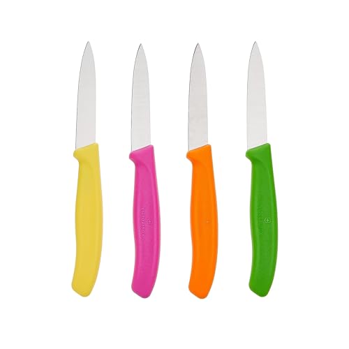 Victorinox Swiss Classic Paring Knife Set - Superior Kitchen Knives for Cutting Fruit, Vegetables & More - Cooking Knives for Kitchen Accessories - Multicolored 4-Piece Set, Straight Edge, 3'