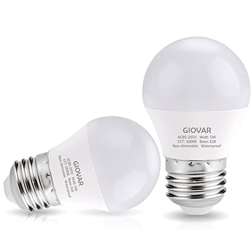 GIOVAR 2-Pack LED Refrigerator Light Bulbs 40 Watt Equivalent 120V, A15 Appliance Light Bulb Daylight 5000K for Fridge, E26 Base, Waterproof, Non-Dimmable