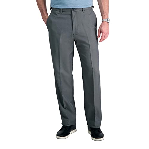 Haggar mens Cool 18 Stria Hidden Expandable Waistband Plain Front casual pants, Graphite, 40W x 32L US