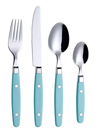 ANNOVA Silverware Set 24 Pieces Stainless Steel Cutlery Color Handle With Rivet/Retro Style Flatware - 6 x Dinner Knife, 6 x Dinner Fork, 6 x Dinner Spoon, 6 x Dessert Spoon (Turquoise, 24 Pieces)