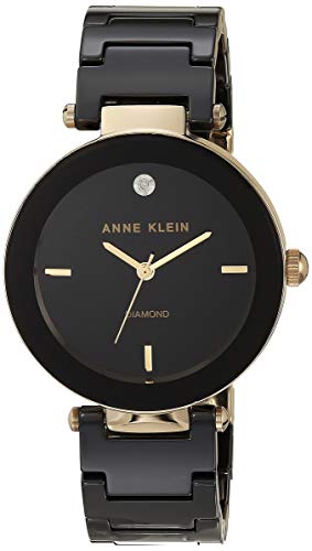 Anne Klein Women's AK/1018BKBK Black Ceramic Bracelet Watch with Diamond Accent