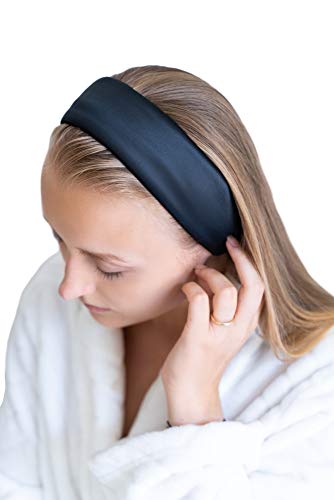 Celestial Silk Spa Headband 100% Mulberry Silk Adjustable Facial Headband for Women - Use for Washing Face, Skincare, Makeup – Silk Beauty Hairband Perfect for Thick or Curly Hair (Black)
