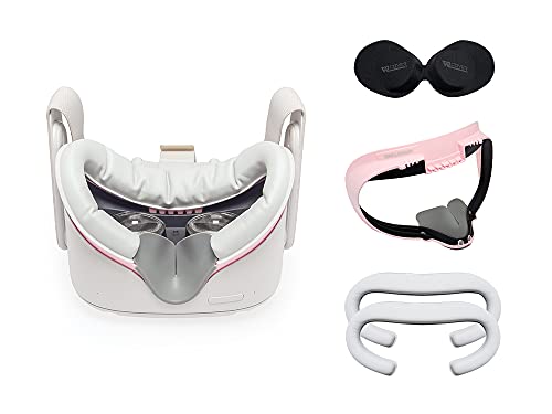 VR Cover Facial Interface Bracket & Foam Replacement with Lens Protector Cover for Meta Quest 2 (ThrillSeeker Edition - Pink & Light Grey)