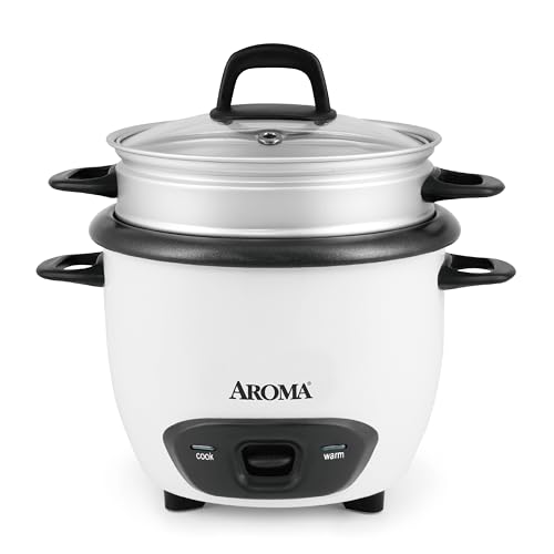 Aroma Housewares 6-Cup (Cooked) (3-Cup Uncooked) Pot Style Rice Cooker and Food Steamer (ARC-743-1NG), White
