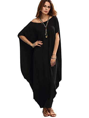 Verdusa Women's Boat Neck Dolman Sleeve Baggy Caftan Harem Oversized Maxi Dress Black XL