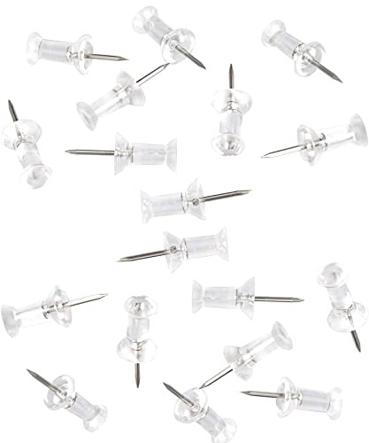 100-Pack Push Pins Tacks, Clear Plastic Head, Steel Point,Thumb Tacks for Wall Corkboard Map Calendar Photo -Home Office Craft Projects Heavy Duty Head Pin