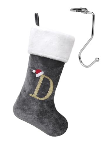 infleesh 20 Inches Monogrammed Christmas Stockings with Letters,Super Soft Christmas Stockings Large Monogram Stockings Red Letter Stockings for Christmas Holiday Xmas Gift