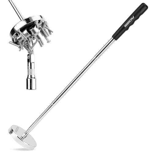 Telescoping Magnetic Sweeper Pickup Tool: Strong Magnet Pick up Nails Screws and Metal Parts Nut Bolts Steel Iron Parts Finder 35LB Pull Capacity Retractable 8.6' to 33' Telescopic Stick