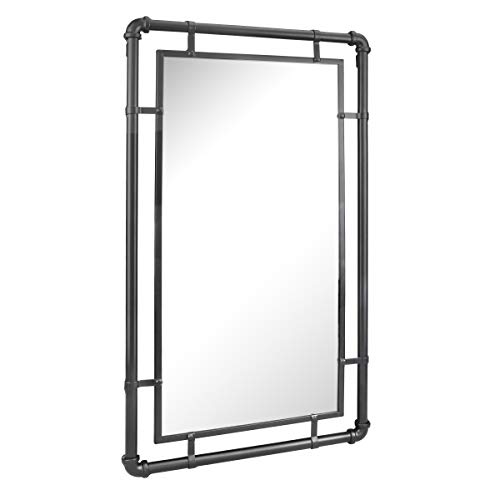 Stonebriar 29.1' x 16.7' Rectangle Industrial Black Metal Pipe Wall Mirror with Attached Hangers, Decorative Modern Decor for The Living Room, Bedroom, Bathroom, Hallway, and Entryway