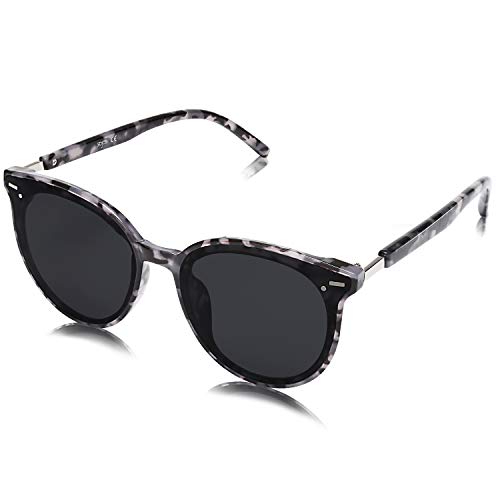 SOJOS Classic Round Sunglasses for Women Men Retro Vintage Shades Large Plastic Frame Sunnies SJ2067 with Grey Tortoise Frame/Grey Lens