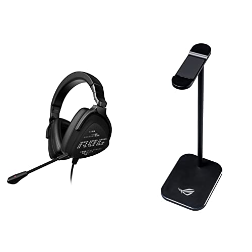 ASUS ROG Delta S Animate Gaming Headset | Customizable Anime Matrix LED Display & ROG Metal Gaming Headset Stand | Aluminum Structure, Stable Base