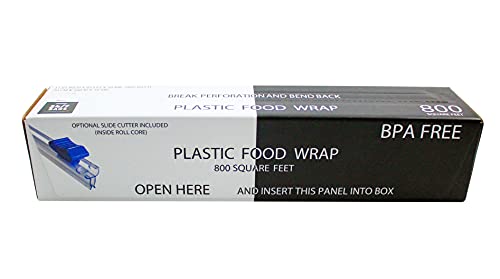 Plastic Food Wrap- 800 SQ. FT. BPA-Free, Includes Optional Slide Cutter, Extra Cling And No Mess, Clear