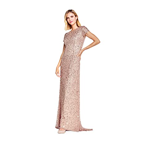 Adrianna Papell Women's Short-Sleeve All Over Sequin Gown, Rosegold, 6