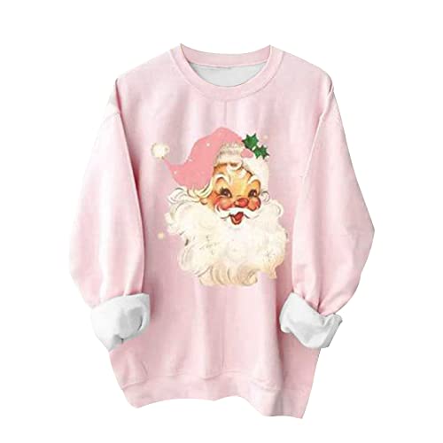 black of friday bedding deals Pink Christmas Sweatshirts for Women Novelty Funny Santa Xmas Tree Graphic Pullover Tops Loose Casual Fleece Shirts amazon outlet sale clearances today White S