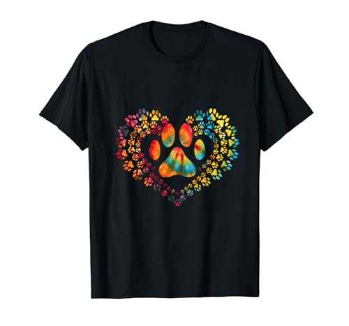 Tie Dye Love Dog Paw Print Heart Animal Lover T-Shirt